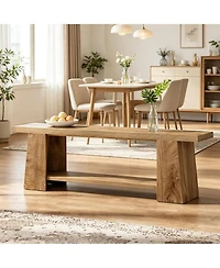 Slickblue Farmhouse Style Wooden Bench with Rustic Warm Wood Finish