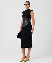 Rachel Rachel Roy Women's Donatella Mock Neck Sleeveless Corset Midi Dress