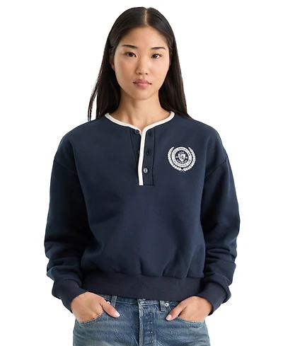 Good American Women's The Brushed Fleece Henley Neck Top