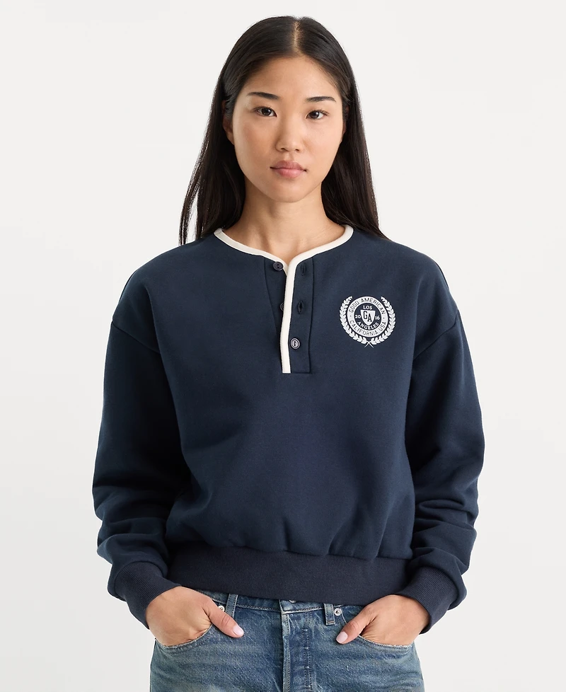 Good American Women's The Brushed Fleece Henley Neck Top