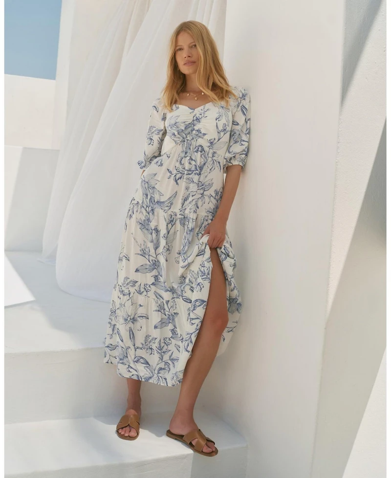 Mint Velvet Women's Floral-Print Dropped-Waist Short-Sleeve Maxi Dress