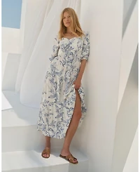 Mint Velvet Women's Floral-Print Dropped-Waist Short-Sleeve Maxi Dress