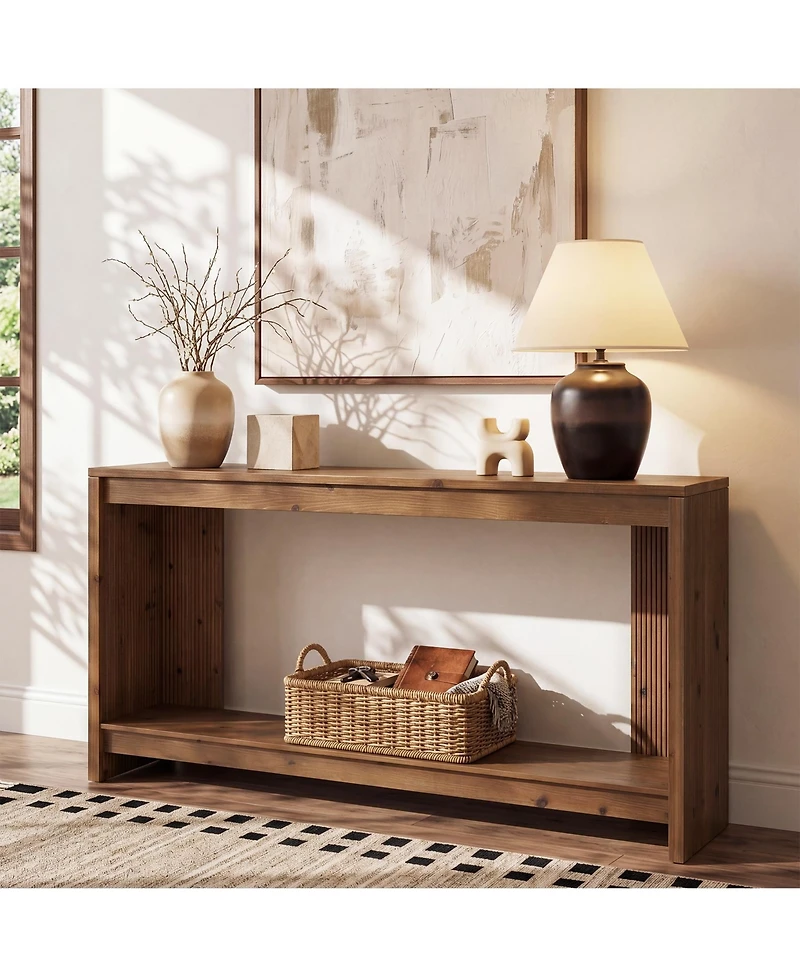 Tribesigns Solid Wood Console Table 63" for Entryway,2-Tier Sofa Table