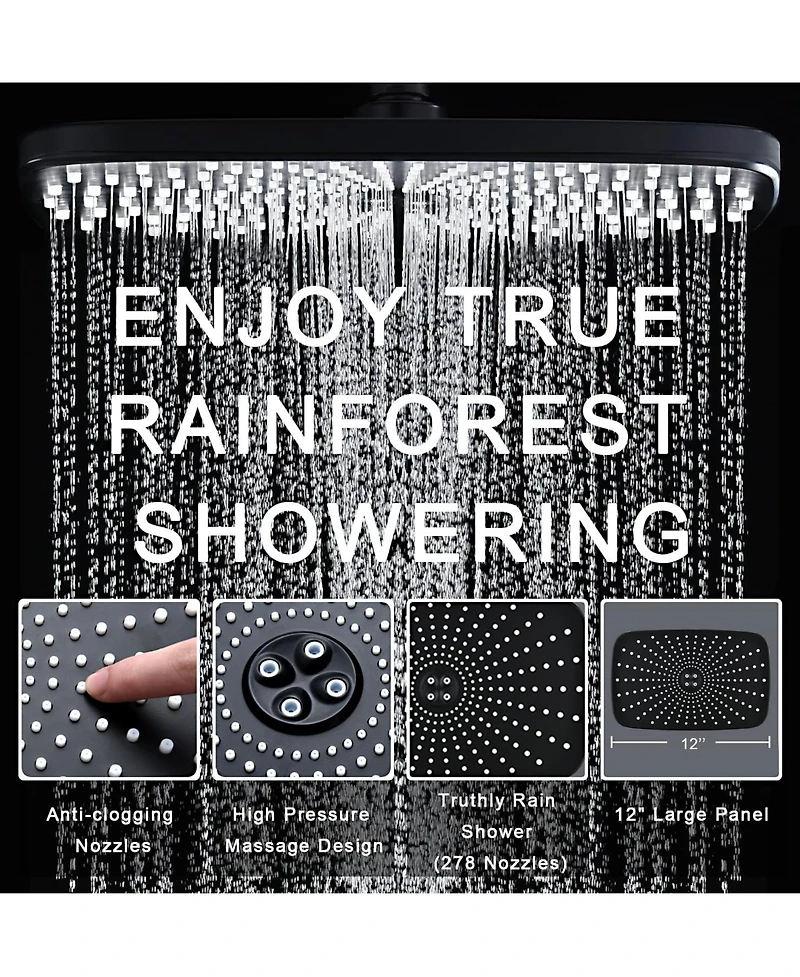 Cyqbd 1.75 Gallons Rain Shower Head Handheld Combo 9 Spray Jets Docking System