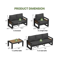 Aoxun Outdoor Patio Conversation Set Durable Aluminum Sofas, Plush Cushions, Wood Texture Table Weatherproof