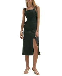 Mint Velvet Women's Linen Square-Neck Bow-Detail Midi Dress