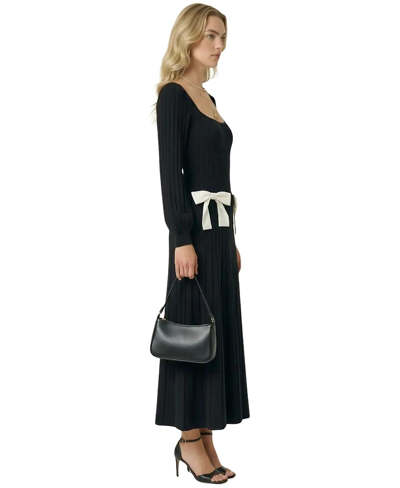 Modenaire Women's Front Bow Detail Ribbed-Knit Midi Dress