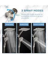 Cyqbd 10" Dual Handheld Shower Head 2-in-1 Rain System 10 Modes Power Wash
