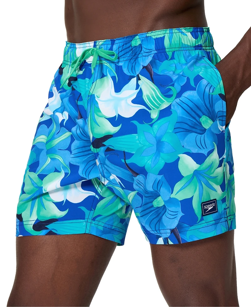 Speedo Men's Redondo Edge Volley Floral-Print Drawstring Swim Trunks, 5" Inseam
