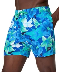 Speedo Men's Redondo Edge Volley Floral-Print Drawstring Swim Trunks, 5" Inseam