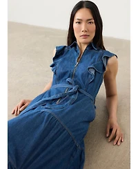 Mint Velvet Women's Denim Ruffle Maxi Shirt Dress