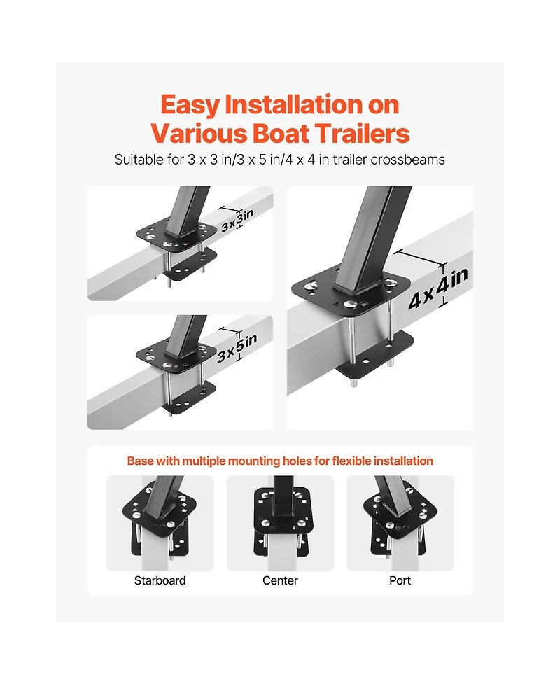 Sugift 2-Step Heavy-Duty Boat Trailer Steps with Handrail and Non-Slip Surface for 3 Beam Sizes