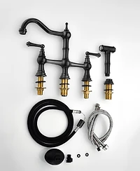 Thirtypeachy Bridge Kitchen Faucet with Dual Handles, High Arc Spout, Pull-Out Side Sprayer and 360degree(s) Swivel