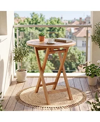 Mecale 24 in Round Solid Teak Folding Bistro Table with Footrest