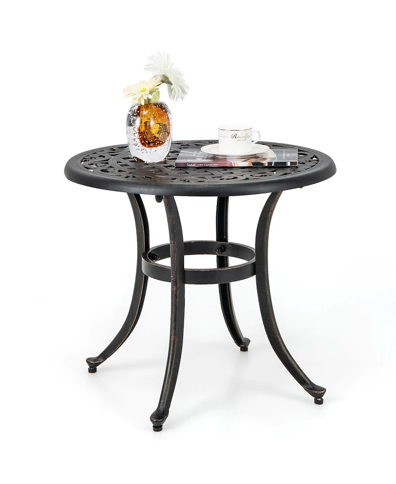 Mecale 24 in Round Cast Aluminum Side Table with Adjustable Footpads