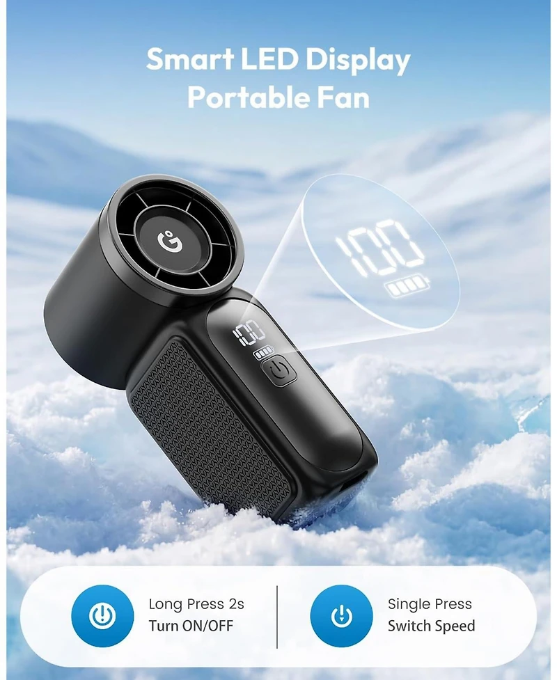 Gaiatop Portable Handheld Mini Fan, 6 Speeds 16900 Rpm High Velocity Personal Fan with Led Display, Usb Rechargeable