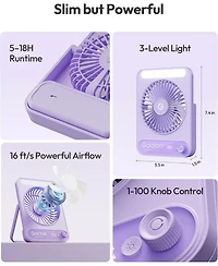 Gaiatop Small Desk Fan, 4000mAh Portable Fan for Travel with 3 Led Light, Max 18 Hrs Desk Fans Quiet for Bedside Desktop, Ultra-Slim Mini Fans.