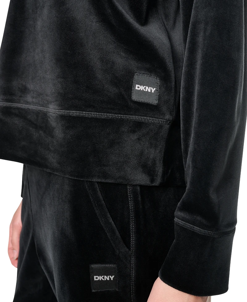 Dkny Sport Women's Velour Raglan Long-Sleeve Pullover Top with Metallic Logo Satin Patch