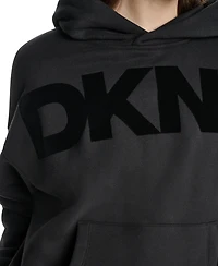 Dkny Sport Women's Flocked Logo Relaxed-Fit Hoodie