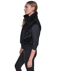 Dkny Sport Women's Mock-Neck Ribbed-Knit Hem Faux Fur Vest