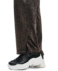 Dkny Sport Women's Leopard-Print Mid-Rise Velour Track Pants