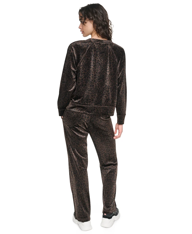 Dkny Sport Women's Leopard-Print Velour Raglan Pullover