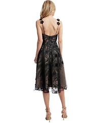 Dress The Population Women's Maren Sweetheart Neck 3D Floral Lace Midi Dress