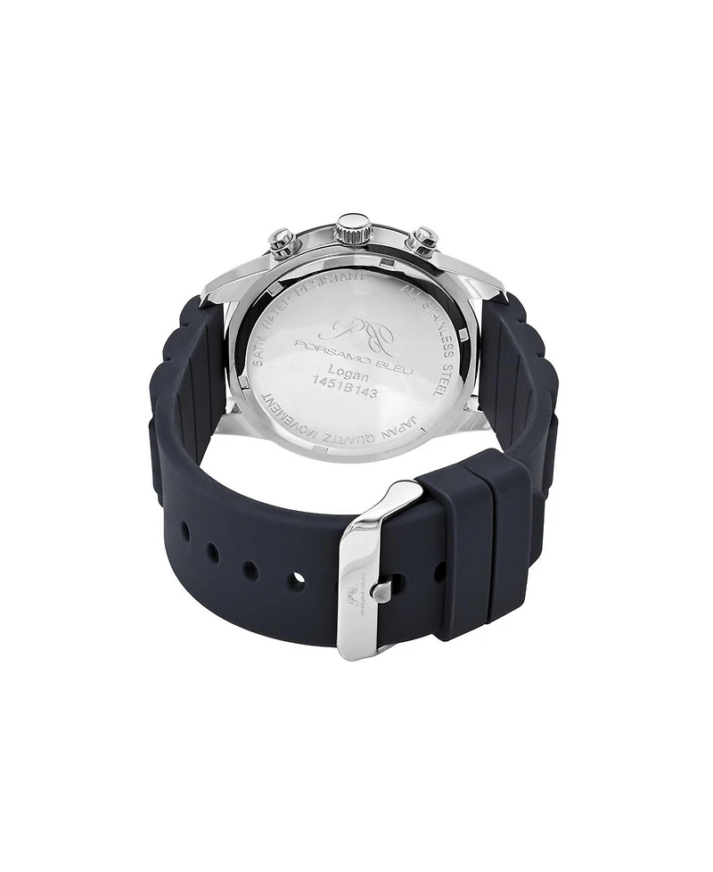 Porsamo Bleu Men's Logan Chronograph Silicone Strap Silver Tone Watch 44 mm