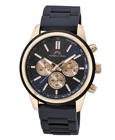 Porsamo Bleu Men's Logan Chronograph Blue Silicone Strap Rose Tone Watch 44 mm