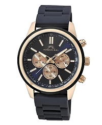 Porsamo Bleu Men's Logan Chronograph Blue Silicone Strap Rose Tone Watch 44 mm