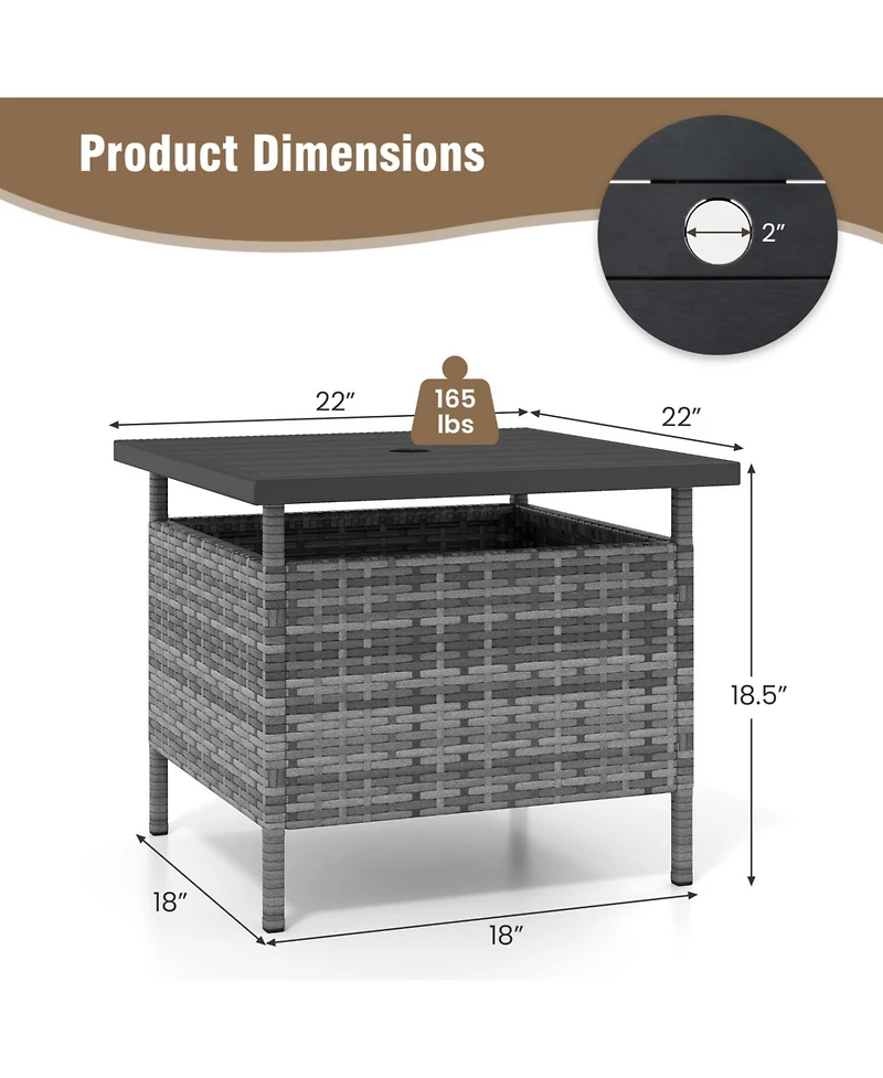 Mecale 22 in Patio Side Table with Wood-Look Top and 2 in Umbrella Hole