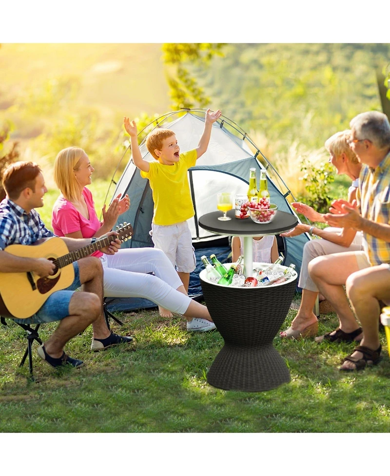 Mecale 3-in-1 Rattan Cooler Bar Table with 8 Gal Ice Bucket and 2 Heights