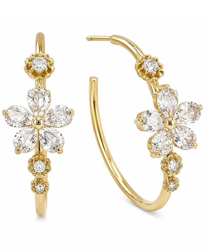 And Now This Cubic Zirconia 18K Gold-Plated Flower C Hoop Earring