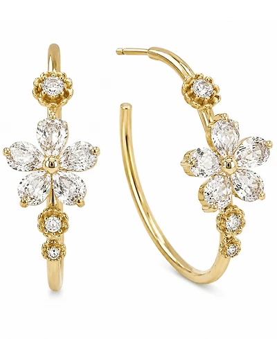 And Now This Cubic Zirconia 18K Gold-Plated Flower C Hoop Earring