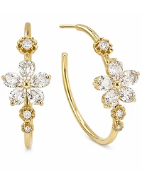 And Now This Cubic Zirconia 18K Gold-Plated Flower C Hoop Earring