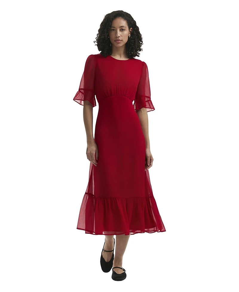 Finery London Women's Jennifer Short Sleeve Chiffon Midi Dress