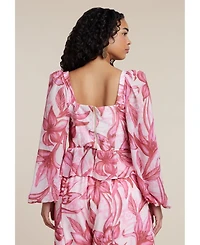 Eloquii Women's Puff-Sleeve Peplum Top