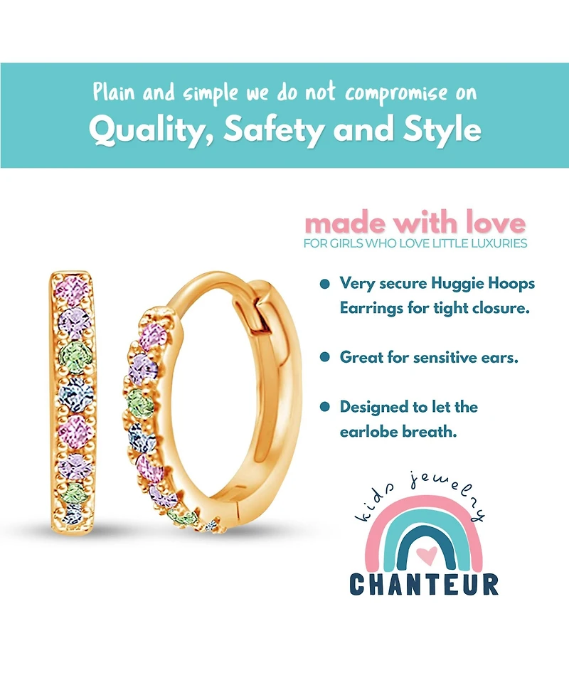 Chanteur/Girl/Round Crystal Yellow Gold Plating Huggie Hoop Earrings