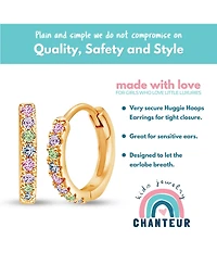 Chanteur/Girl/Round Crystal Yellow Gold Plating Huggie Hoop Earrings