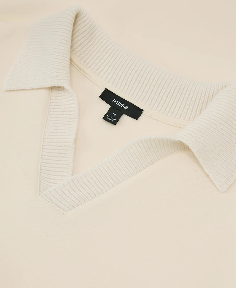 Reiss Men's Beaton Premium Interlock Cotton-Blend Dropped-Shoulder Open-Collar Sweatshirt