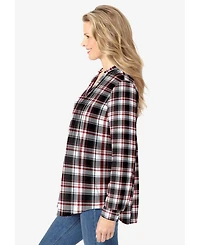 Woman Within Women's Plus Pintucked Flannel Shirt