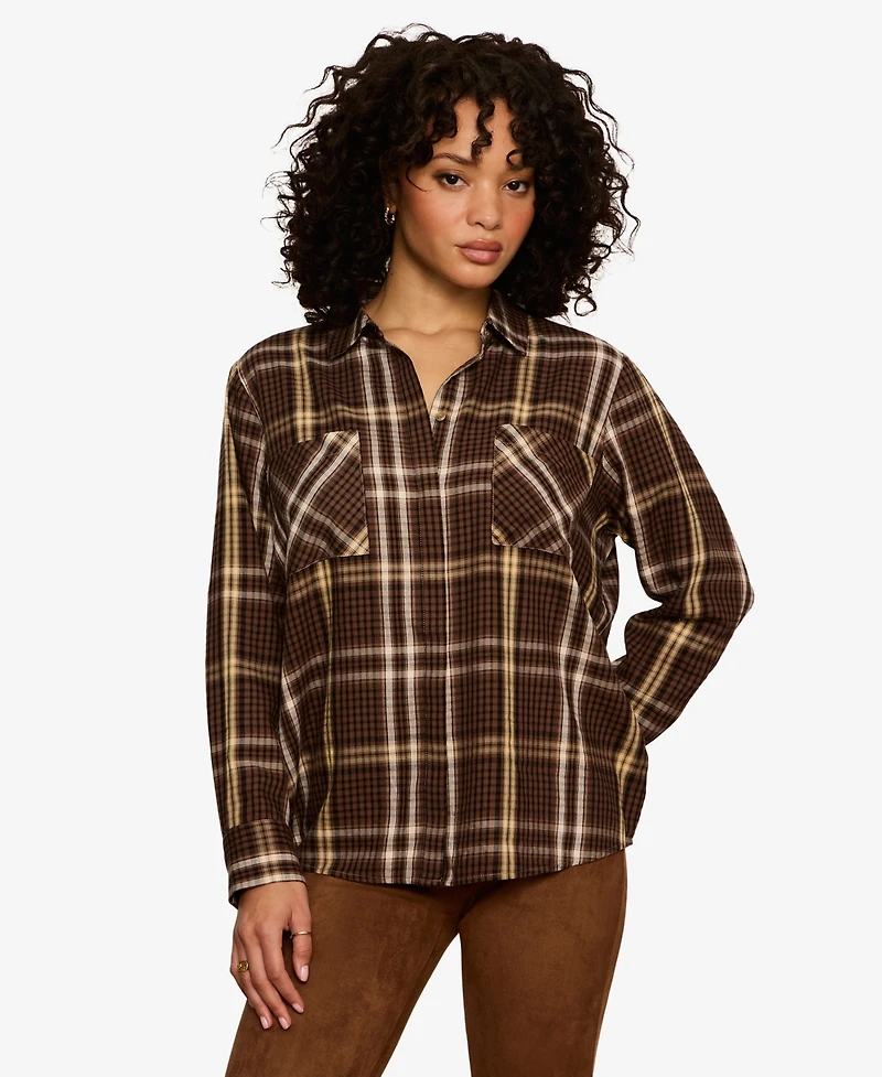 Sanctuary Women's Long-Sleeve Plaid Button-Up Shirt