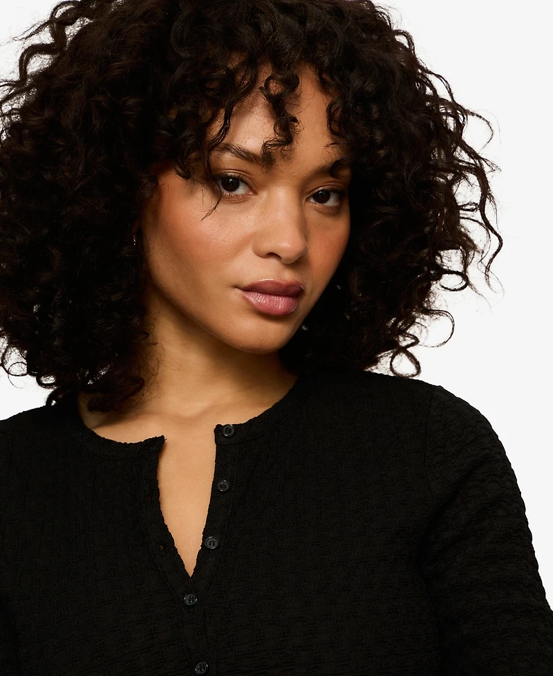 Sanctuary Women's Not So Basic Textured Long-Sleeve Henley Top