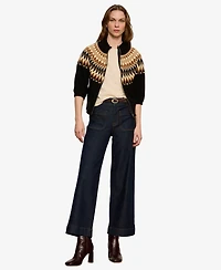 Sanctuary Women's Fairisle Zip-Up Short Sleeve Semi-Cropped Cardigan