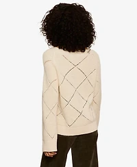 Sanctuary Women's Diamond Stitch Crewneck Long-Sleeve Sweater Tee