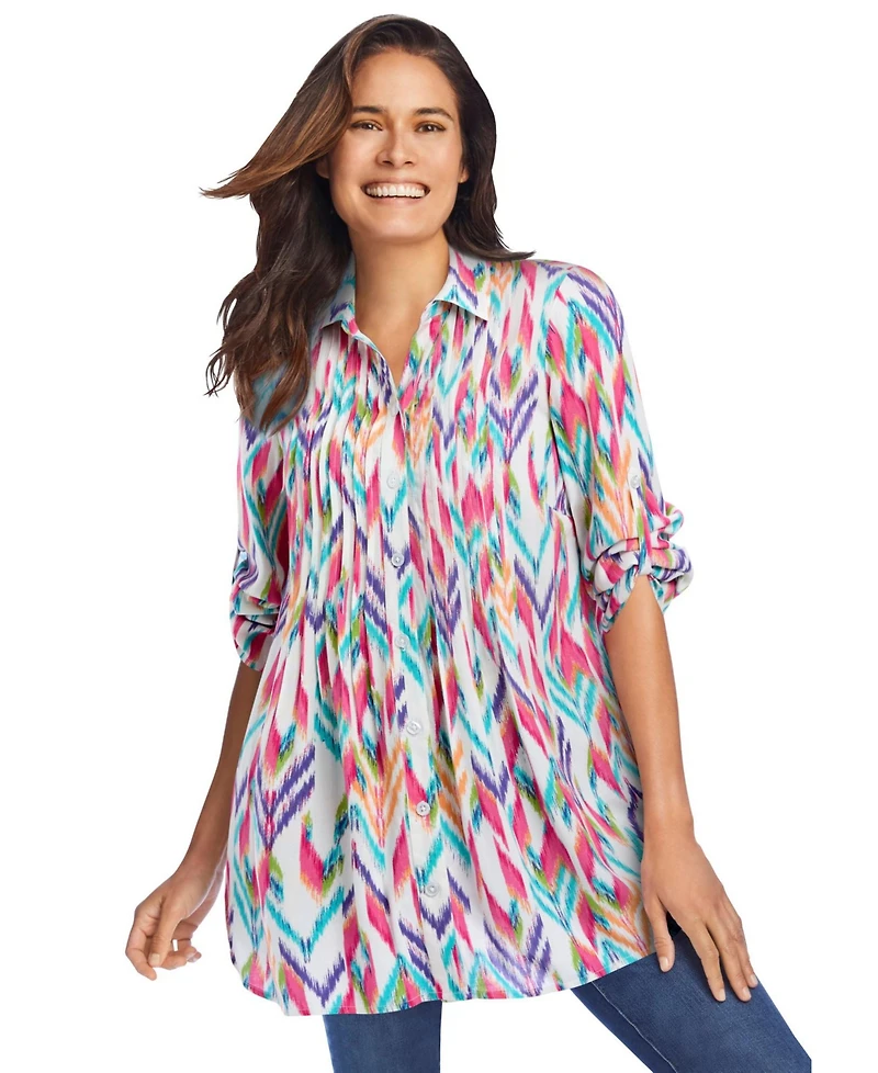 Woman Within Plus Rayon 7-Day Pintucked Tunic Blouse
