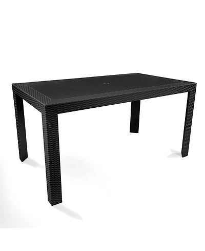 LeisureMod Mace All Weather Outdoor Patio Rectangular Dining Table with Umbrella Hole and Weave Design