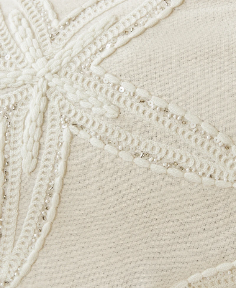 Harbor House Lily Starfish Embroidered Decorative Pillow Cover, 14" x 24"