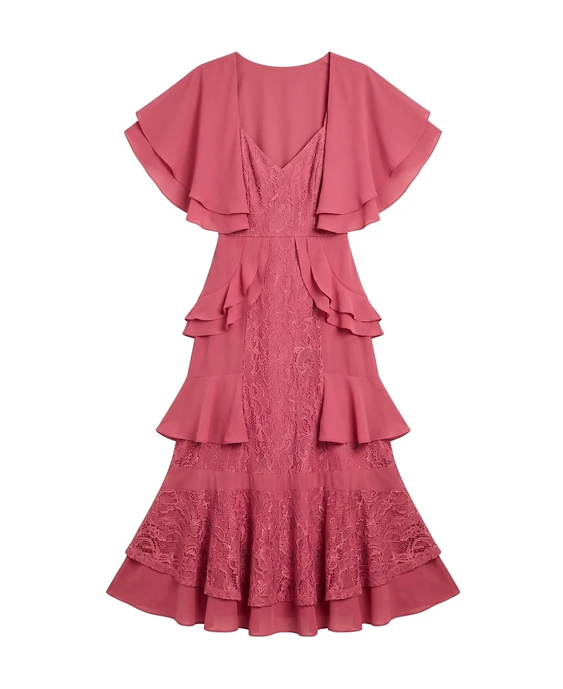 Oasis Women's Lace Ruffle V-Neck Dress