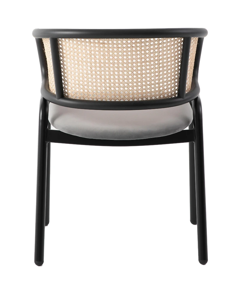 LeisureMod Ervilla 2-pcs Velvet Dining Chair with Rattan Backrest - Modern Kitchen Accent Armchair with Floor Protectors